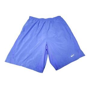 Nike Blue Dri Fit Elastic Tie Knee Long Workout Shorts Hidden Pocket in Side
